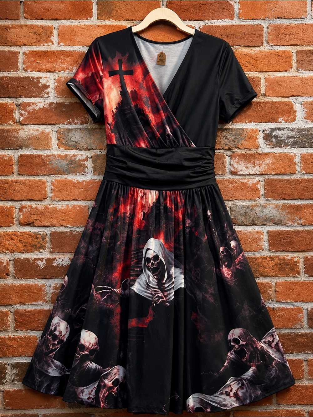 NEW Gothic Halloween Haunted Cemetery Dress Black Red Size L